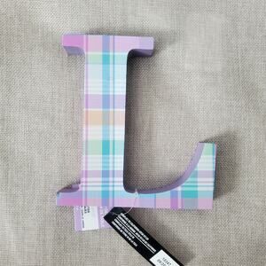 Free Standing Wooden Plaid Tabletop Monogram Initial Letter L